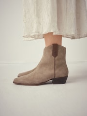 Taupe Brown Suede Forever Comfort® Vintage Style Western Ankle Boots - Image 2 of 6