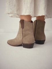 Taupe Brown Suede Forever Comfort® Vintage Style Western Ankle Boots - Image 3 of 6