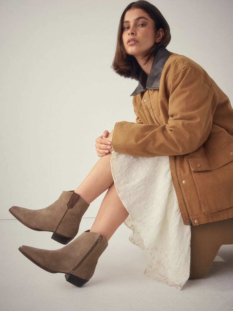 Taupe Brown Suede Forever Comfort® Vintage Style Western Ankle Boots - Image 6 of 6 Taupe Brown Suede Forever Comfort® Vintage Style Western Ankle Boots - Image 6 of 6