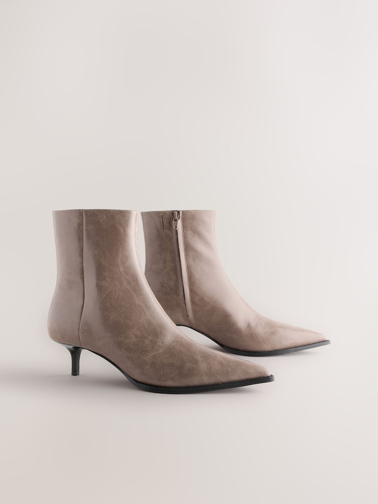 Taupe Brown Textured Forever Comfort® Almond Toe Kitten Heel Boots - Image 1 of 5