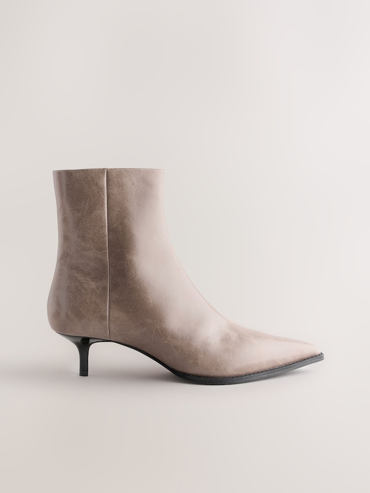 Taupe Brown Textured Forever Comfort® Almond Toe Kitten Heel Boots - Image 2 of 5