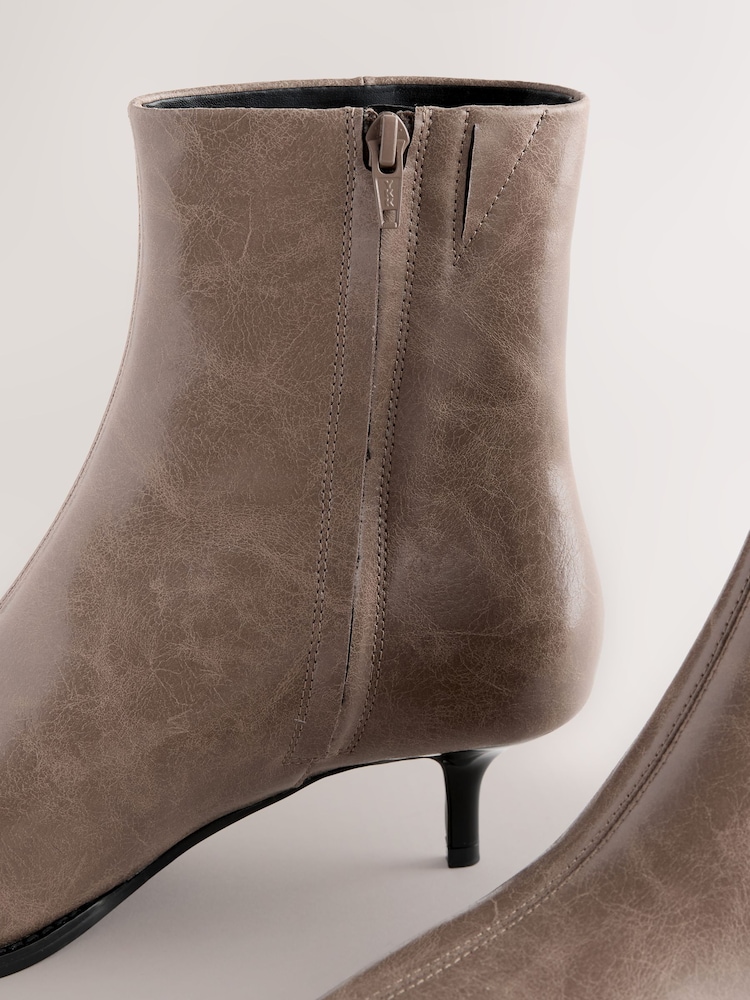 Taupe Brown Textured Forever Comfort® Almond Toe Kitten Heel Boots - Image 5 of 5