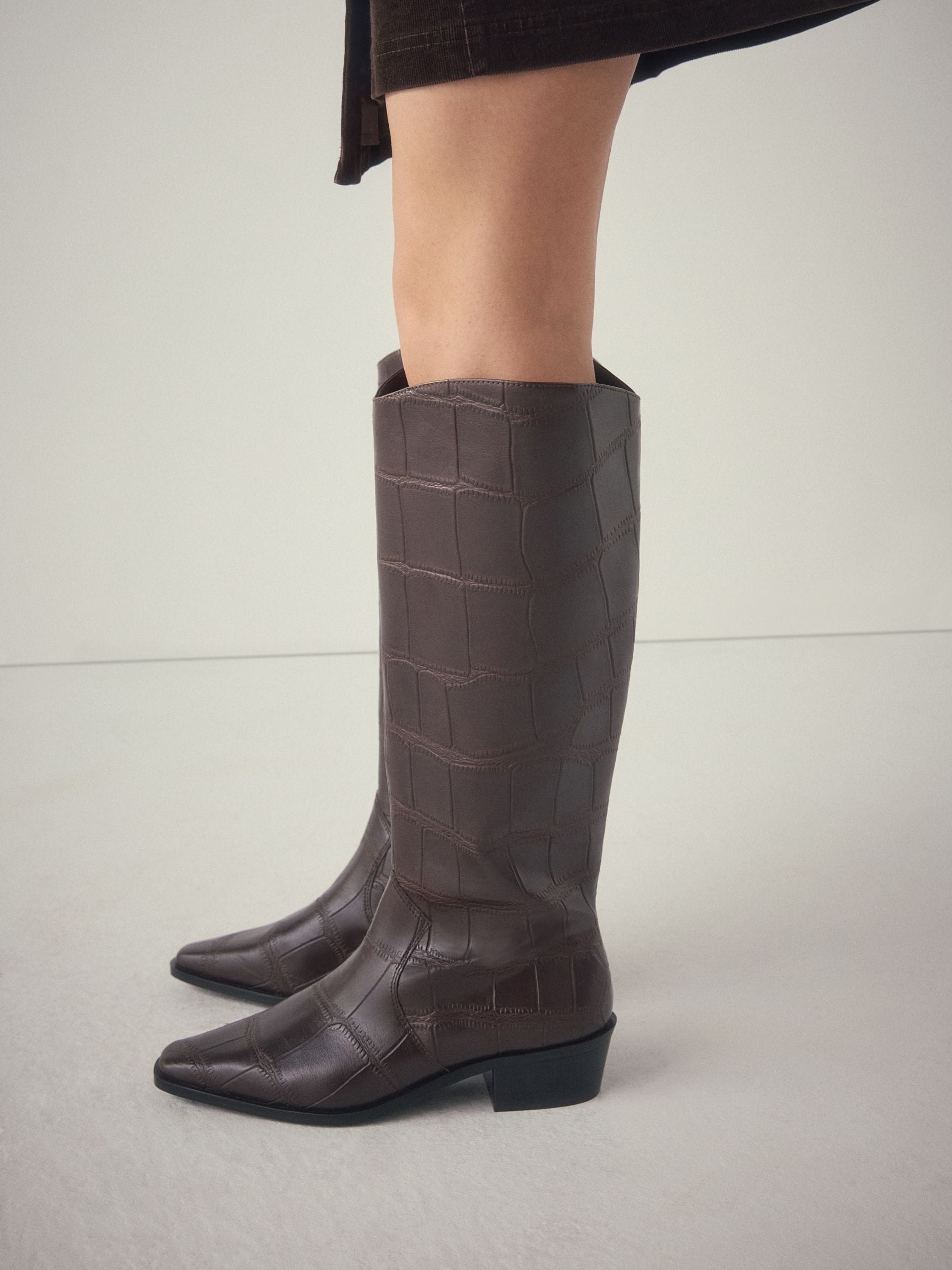 Buy Chocolate Brown Croc Embossed Forever Comfort® Chisel Toe Knee