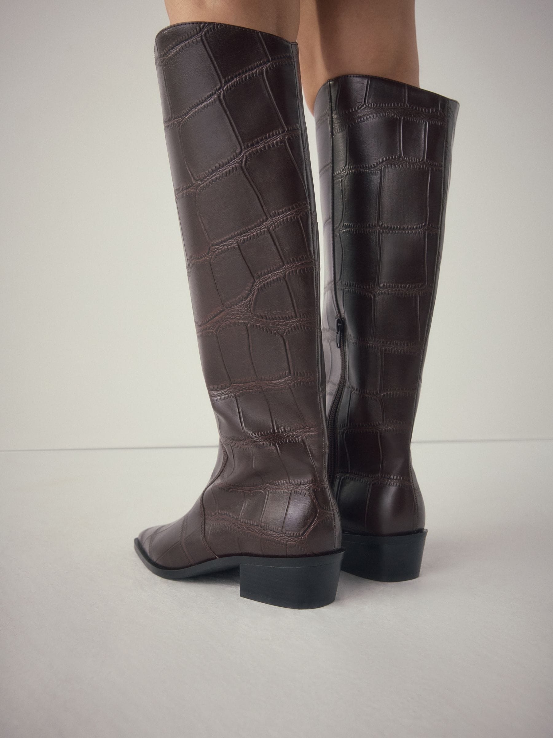 Buy Chocolate Brown Croc Embossed Forever Comfort® Chisel Toe Knee