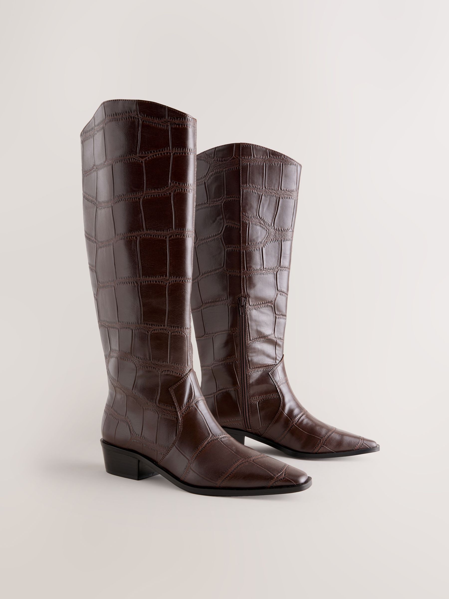 Buy Chocolate Brown Croc Embossed Forever Comfort® Chisel Toe Knee