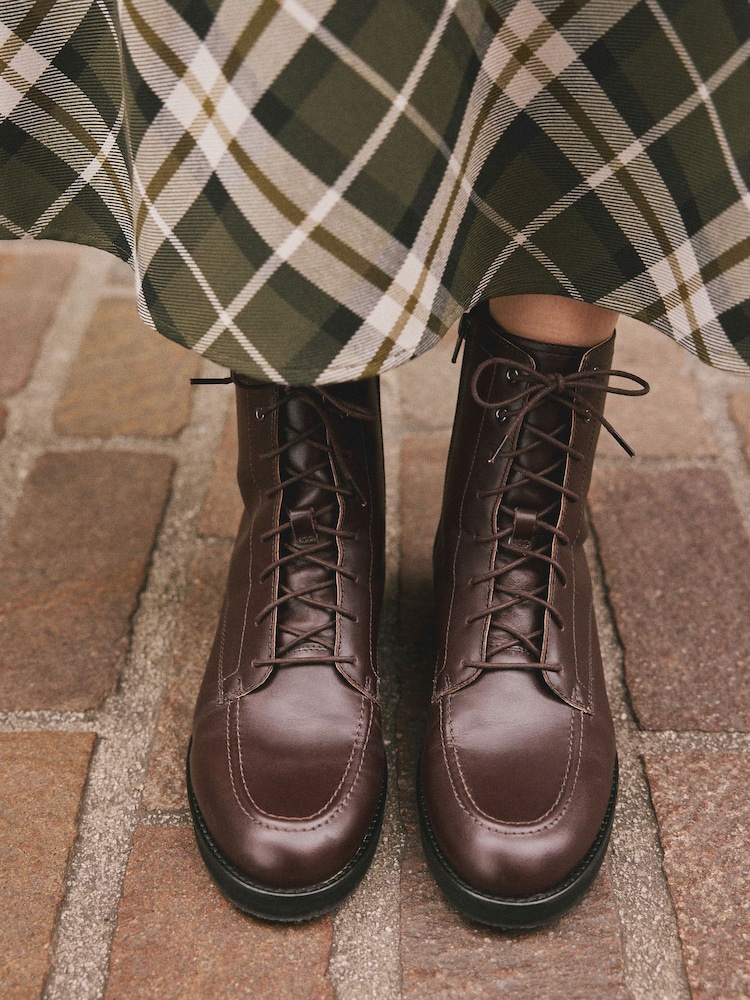 Burgundy Red Leather Forever Comfort® Lace-Up Ankle Boots - Image 1 of 6