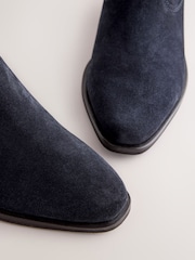 Navy Blue Suede Standard/Wide Fit Cowboy Block Heel Ankle Boots - Image 10 of 11