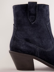 Navy Blue Suede Standard/Wide Fit Cowboy Block Heel Ankle Boots - Image 11 of 11