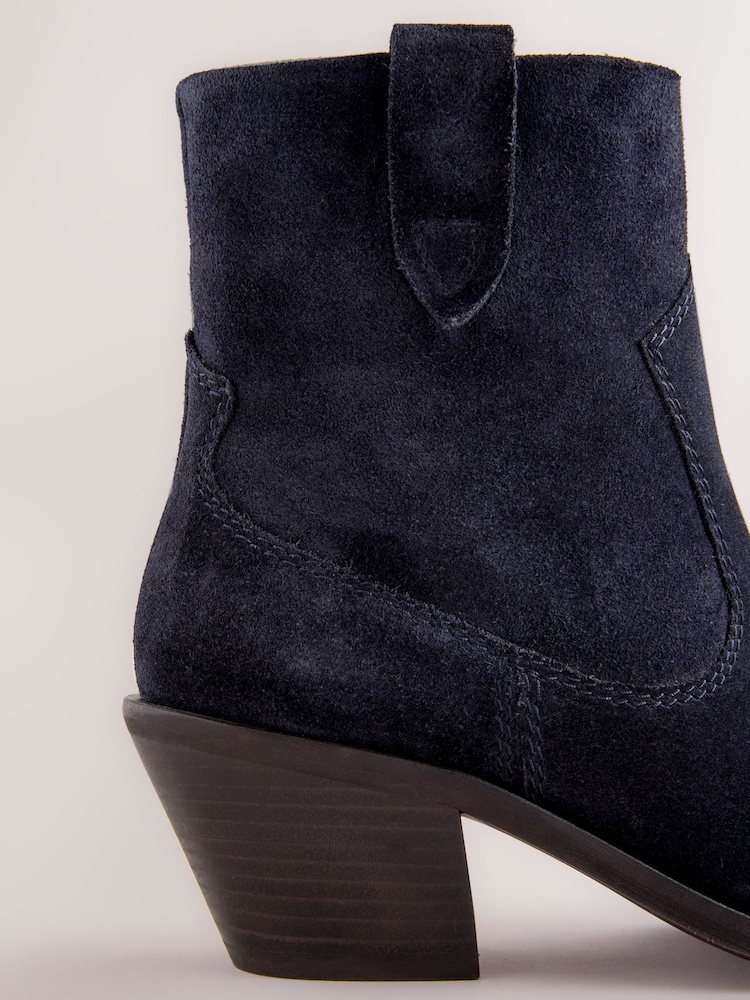Navy Blue Suede Standard/Wide Fit Cowboy Block Heel Ankle Boots - Image 11 of 11 Navy Blue Suede Standard/Wide Fit Cowboy Block Heel Ankle Boots - Image 11 of 11