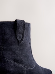 Navy Blue Suede Standard/Wide Fit Cowboy Block Heel Ankle Boots - Image 8 of 11