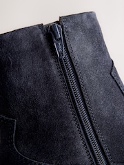 Navy Blue Suede Standard/Wide Fit Cowboy Block Heel Ankle Boots - Image 9 of 11