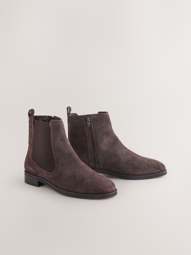 Chocolate Brown Suede Standard/Wide Fit Forever Comfort® Chelsea Ankle Boots - Image 1 of 9