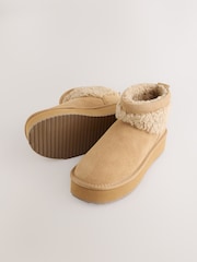Tan Brown Suede Faux Fur Borg Platform Boots - Image 3 of 5