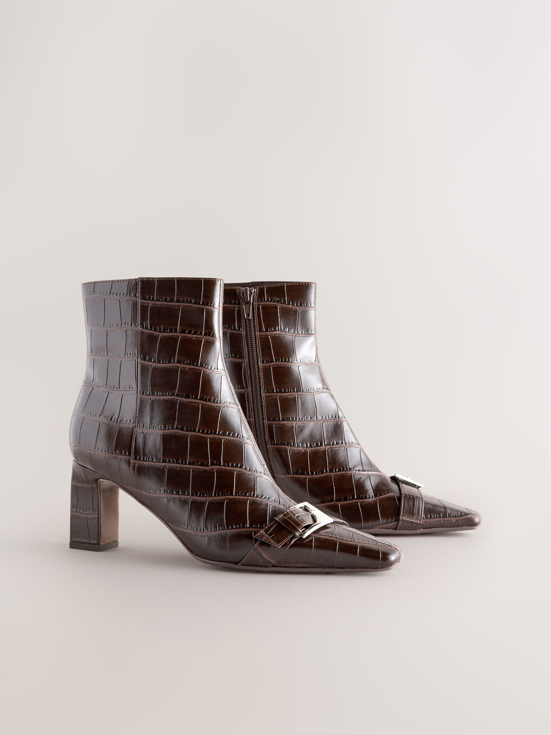 Buy Chocolate Brown Croc Forever Comfort Point Chisel Toe Block Heel Buy Chocolate Brown Croc Forever Comfort Point Chisel Toe Block Heel