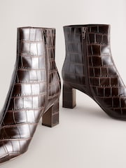 Chocolate Brown Croc Forever Comfort® Point Chisel Toe Block Heel Buckle Detail Boots - Image 3 of 5