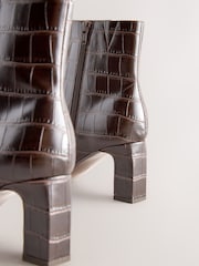 Chocolate Brown Croc Forever Comfort® Point Chisel Toe Block Heel Buckle Detail Boots - Image 5 of 5