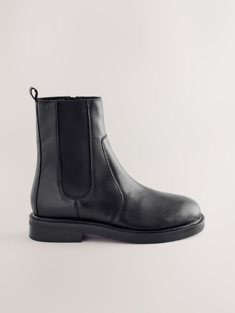 Black Standard/Wide Fit Forever Comfort® Leather Round Toe Chunky Chelsea Boots - Image 1 of 5