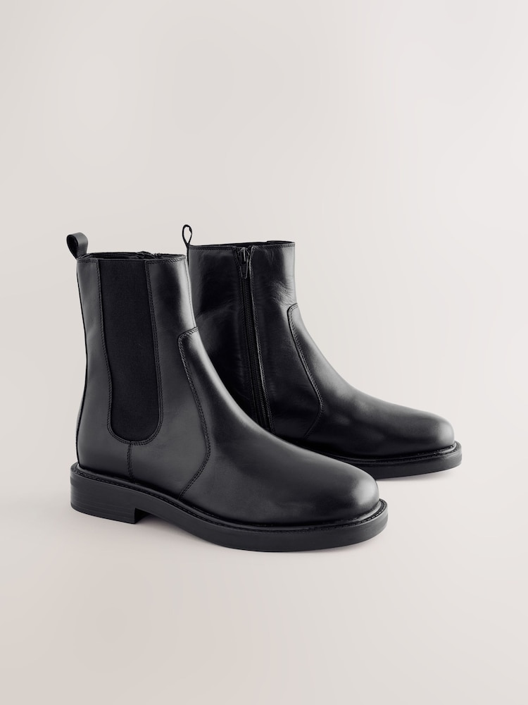 Black Standard/Wide Fit Forever Comfort® Leather Round Toe Chunky Chelsea Boots - Image 2 of 5