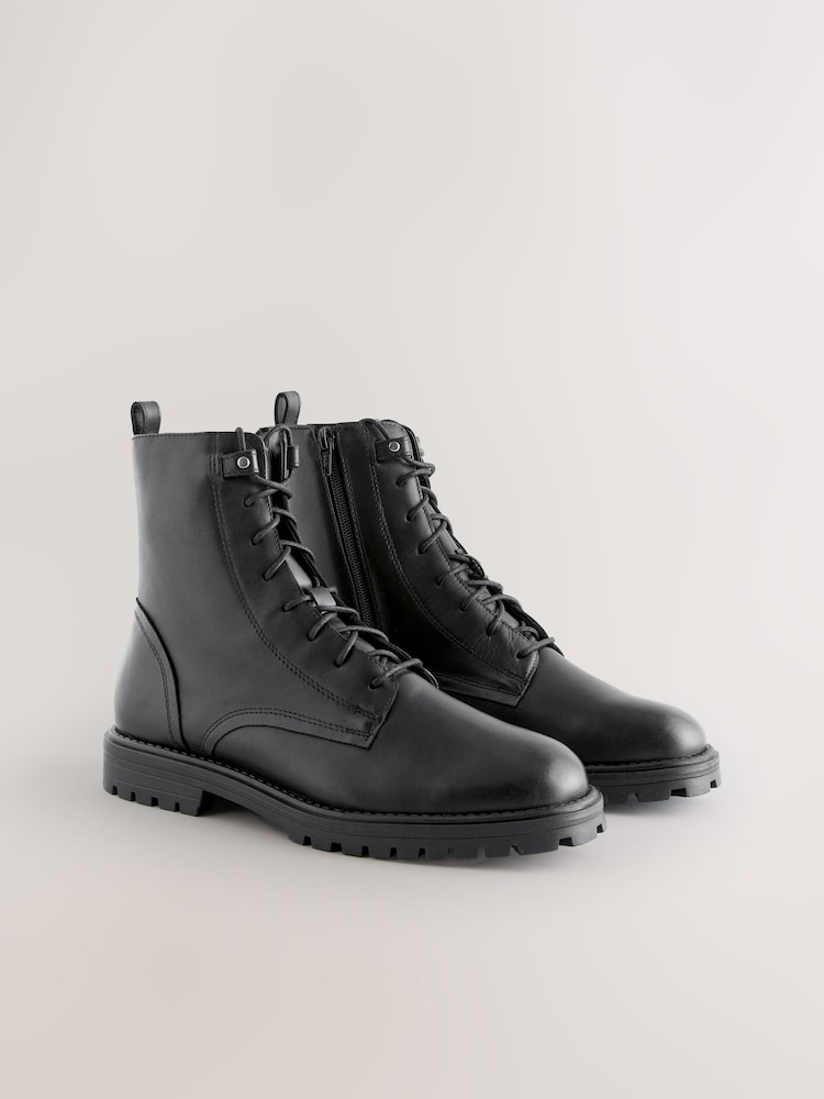 Black Leather Standard/Wide Fit Forever Comfort® Square Toe Lace-Up Boots - Image 2 of 5