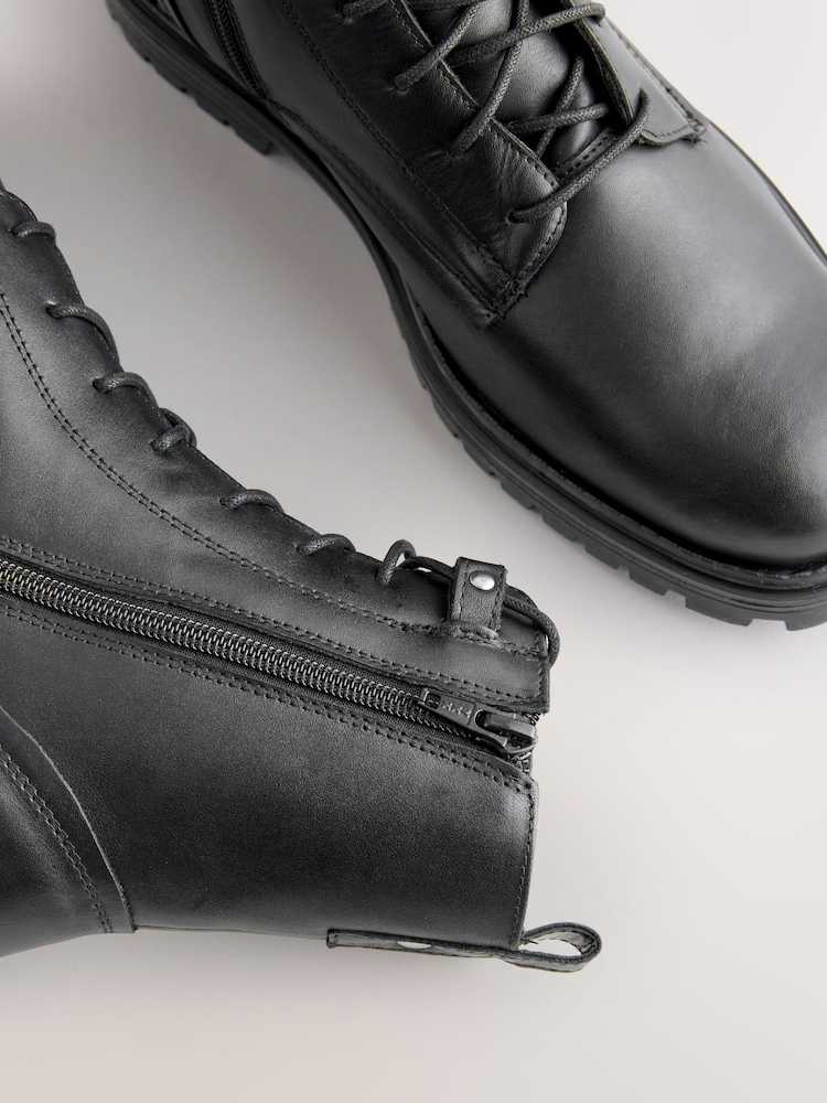 Black Leather Standard/Wide Fit Forever Comfort® Square Toe Lace-Up Boots - Image 5 of 5