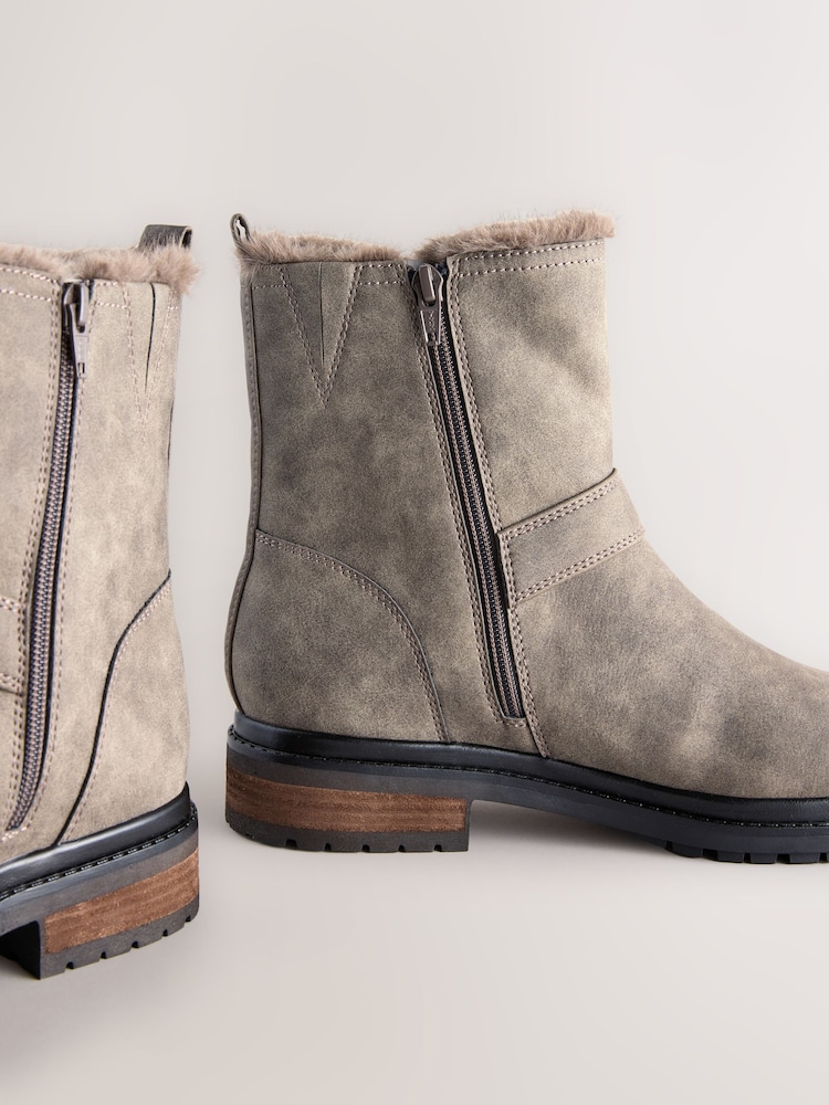 Grey Textured Forever Comfort® Faux Fur Hardware Ankle Boots - Image 3 of 5