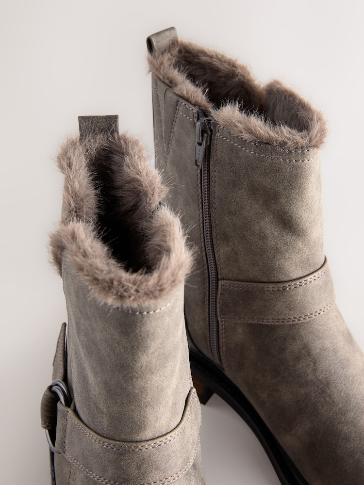 Grey Textured Forever Comfort® Faux Fur Hardware Ankle Boots - Image 4 of 5