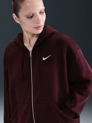 Nike Red Oversized Sportswear Phoenix Fleece Full Zip Hoodie - Image 1 of 5