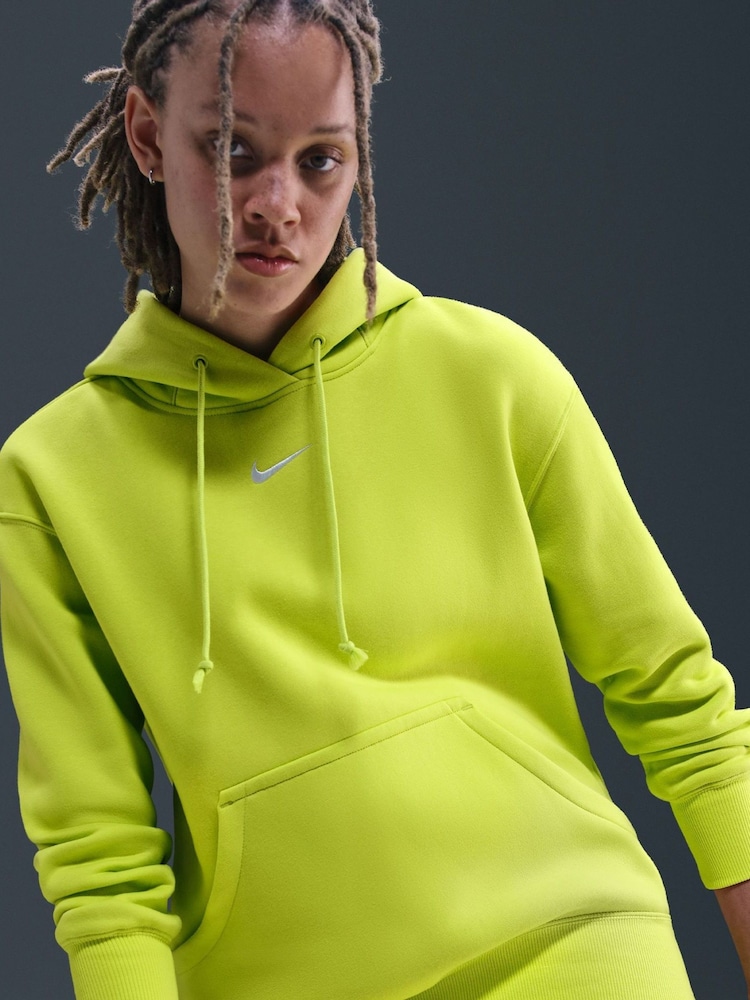 Cyber Green - Nike prevelik mini športna oblačila Phoenix flis swoosh pulover s kapuco - Slika 5 iz 5