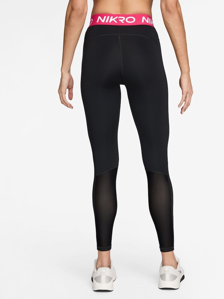 Nike Black Rush Pink Pro Mid Rise Mesh Panelled Leggings - Image 2 of 3 Nike Black Rush Pink Pro Mid Rise Mesh Panelled Leggings - Image 2 of 3