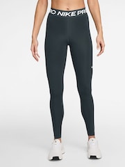 Nike Dark Seaweed Green Pro Mid Rise Mesh Panelled Leggings - Image 1 of 3