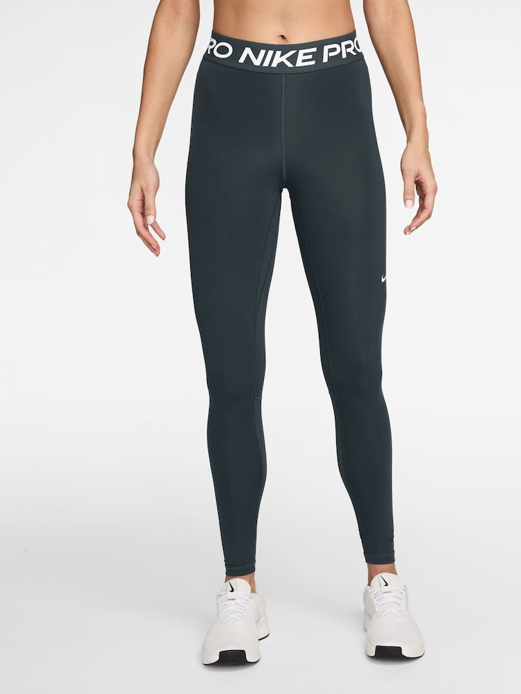Nike Dark Seaweed Green Pro Mid Rise Mesh Panelled Leggings - Image 1 of 3 Nike Dark Seaweed Green Pro Mid Rise Mesh Panelled Leggings - Image 1 of 3