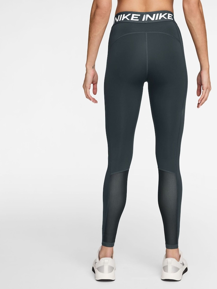Nike Dark Seaweed Green Pro Mid Rise Mesh Panelled Leggings - Image 2 of 3 Nike Dark Seaweed Green Pro Mid Rise Mesh Panelled Leggings - Image 2 of 3