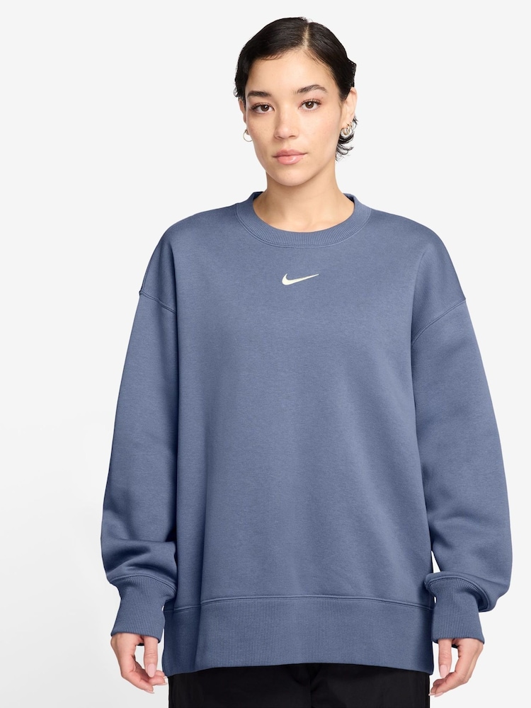 Nike Blue Oversized Phoenix Fleece Crew Neck Sweatshirt - Image 1 of 3 Nike Blue Oversized Phoenix Fleece Crew Neck Sweatshirt - Image 1 of 3