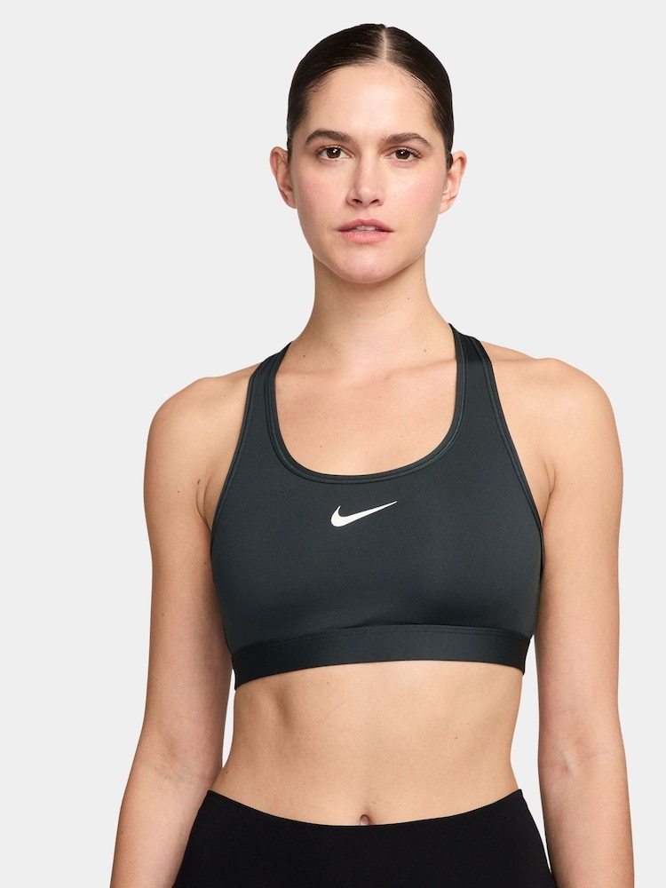 Nike Dark Seaweed Green Swoosh Medium Support Padded Sports Bra - Image 1 of 3 Nike Dark Seaweed Green Swoosh Medium Support Padded Sports Bra - Image 1 of 3