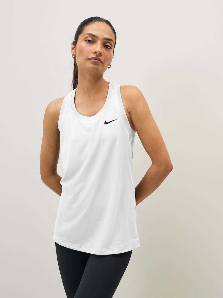 Nike White Dri-FIT Racerback Tank Vest Top - Image 1 of 3 Nike White Dri-FIT Racerback Tank Vest Top - Image 1 of 3