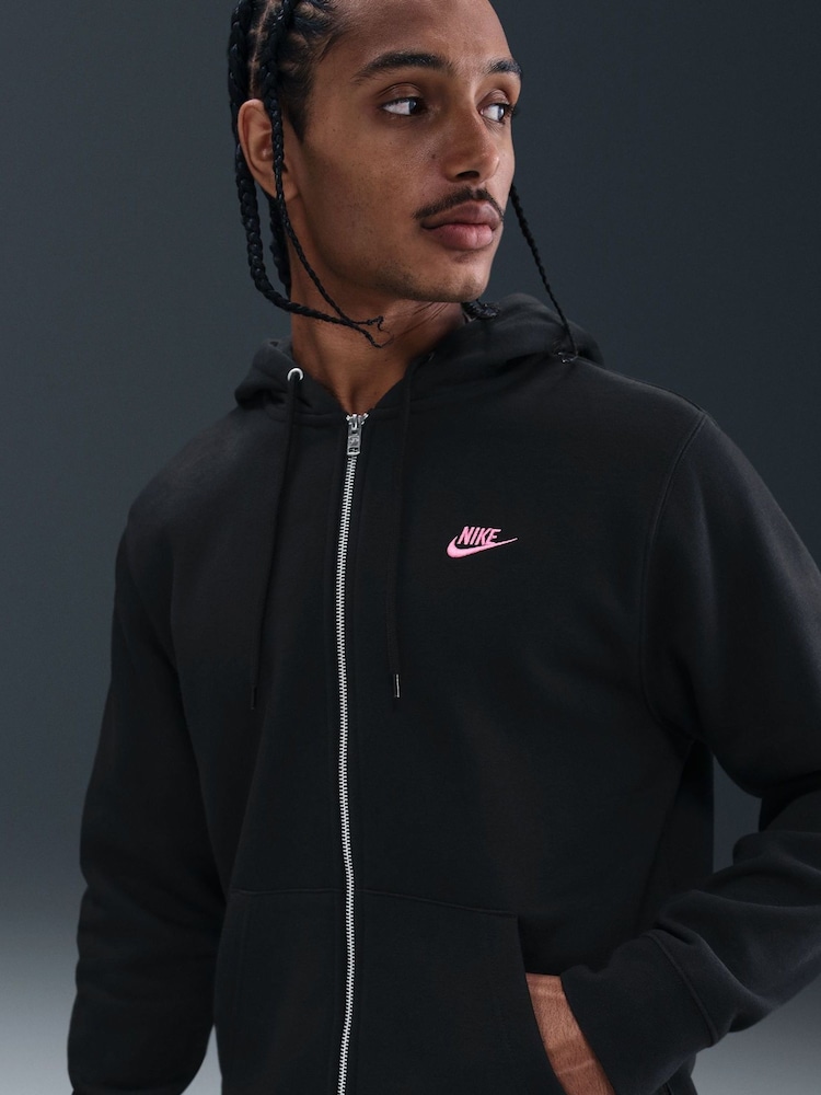 Nike Black Pink Club Full Zip Hoodie - Image 2 of 5