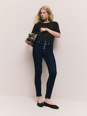 Rinse Blue Button Fly Skinny Jeans - Image 2 of 8