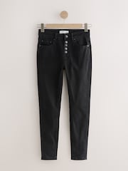 Black Button Fly Skinny Jeans - Image 6 of 8