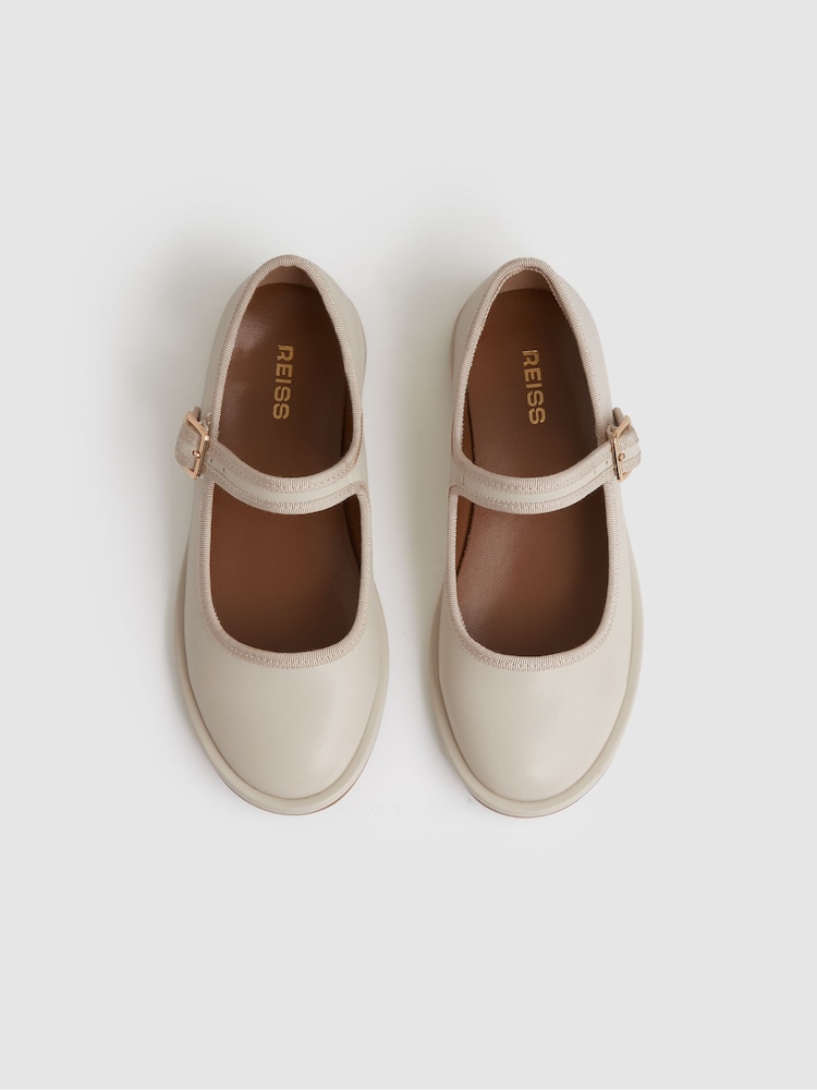 Crema - Reiss Nicole Leather Mary Jane Ballet Pumps - Imagen 2 de 4