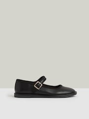Negro - Reiss Nicole Leather Mary Jane Ballet Pumps - Imagen 1 de 4