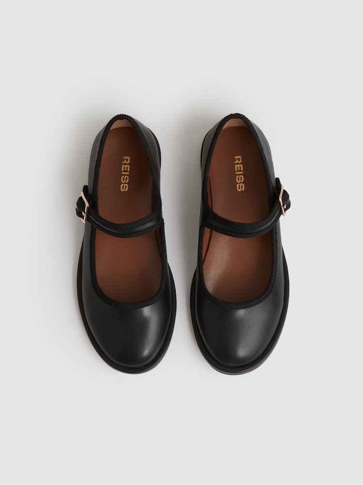 Negro - Reiss Nicole Leather Mary Jane Ballet Pumps - Imagen 2 de 4