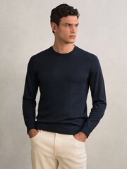 Reiss Midnight Navy Wessex Merino-Wool Crew-Neck Jumper - Image 1 of 6