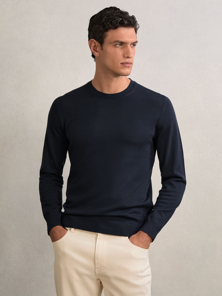 Reiss Midnight Navy Wessex Merino-Wool Crew-Neck Jumper - Image 1 of 6