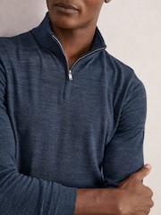 Reiss Denim Jaspe Blackhall Merino Wool Half-Zip Jumper - Image 1 of 6