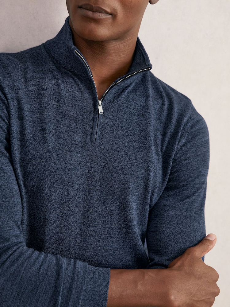 Reiss Denim Jaspe Blackhall Merino Wool Half-Zip Jumper - Image 1 of 6