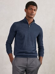Reiss Denim Jaspe Blackhall Merino Wool Half-Zip Jumper - Image 3 of 6