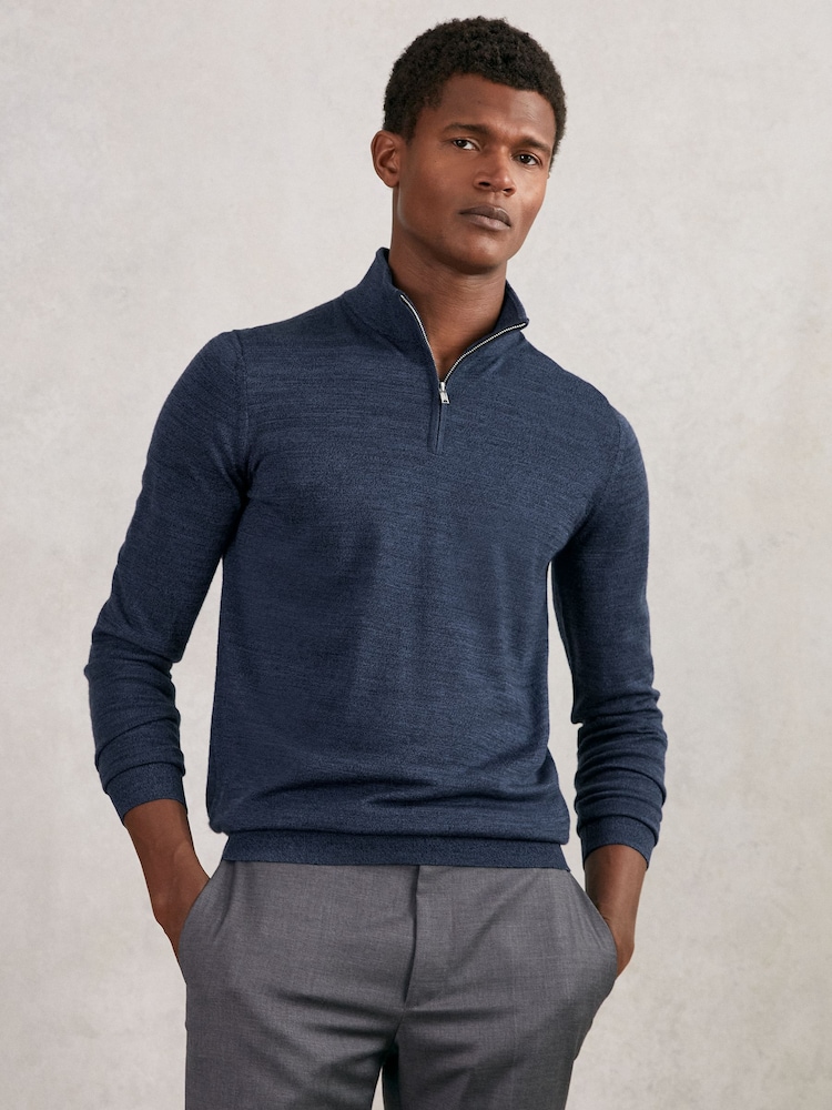 Denim Jaspe - Pulover din lână merinos cu fermoar pe jumătate Pulover cu guler înalt Reiss Blackhall - Image 3 of 6