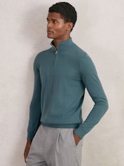 Reiss Orion Blue Blackhall Merino Wool Half Zip Jumper - Image 1 of 6