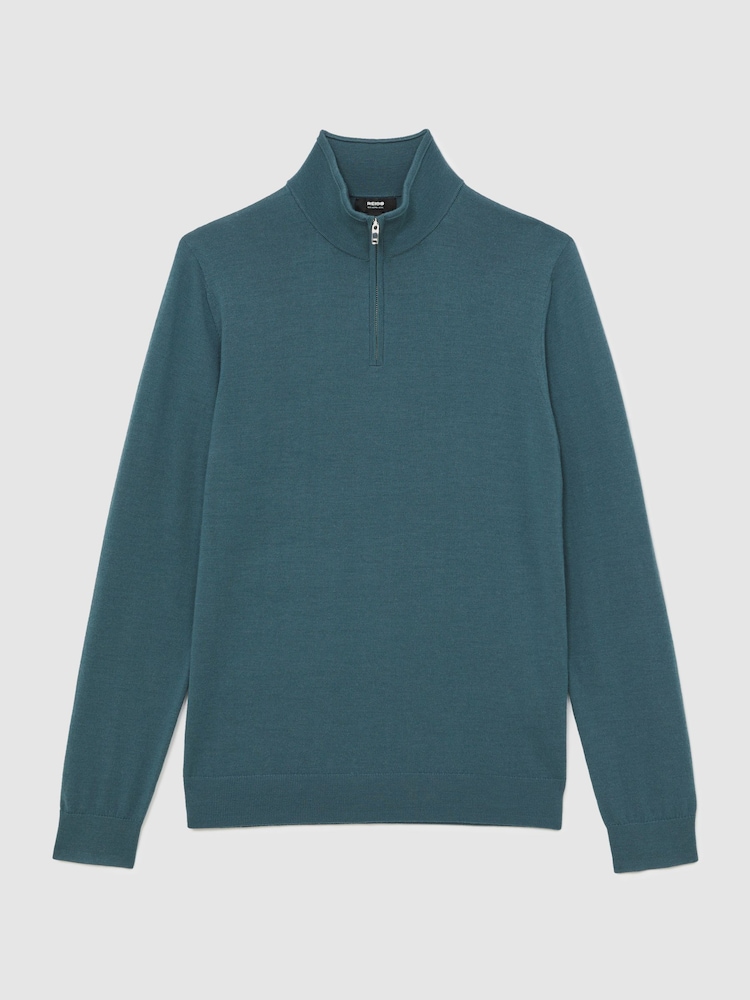 Reiss Orion Blue Blackhall Merino Wool Half Zip Jumper - Image 2 of 6