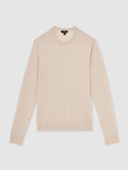 beis - Suéter con cuello redondo de lana de merino Wessex de Reiss - Imagen 2 de 5